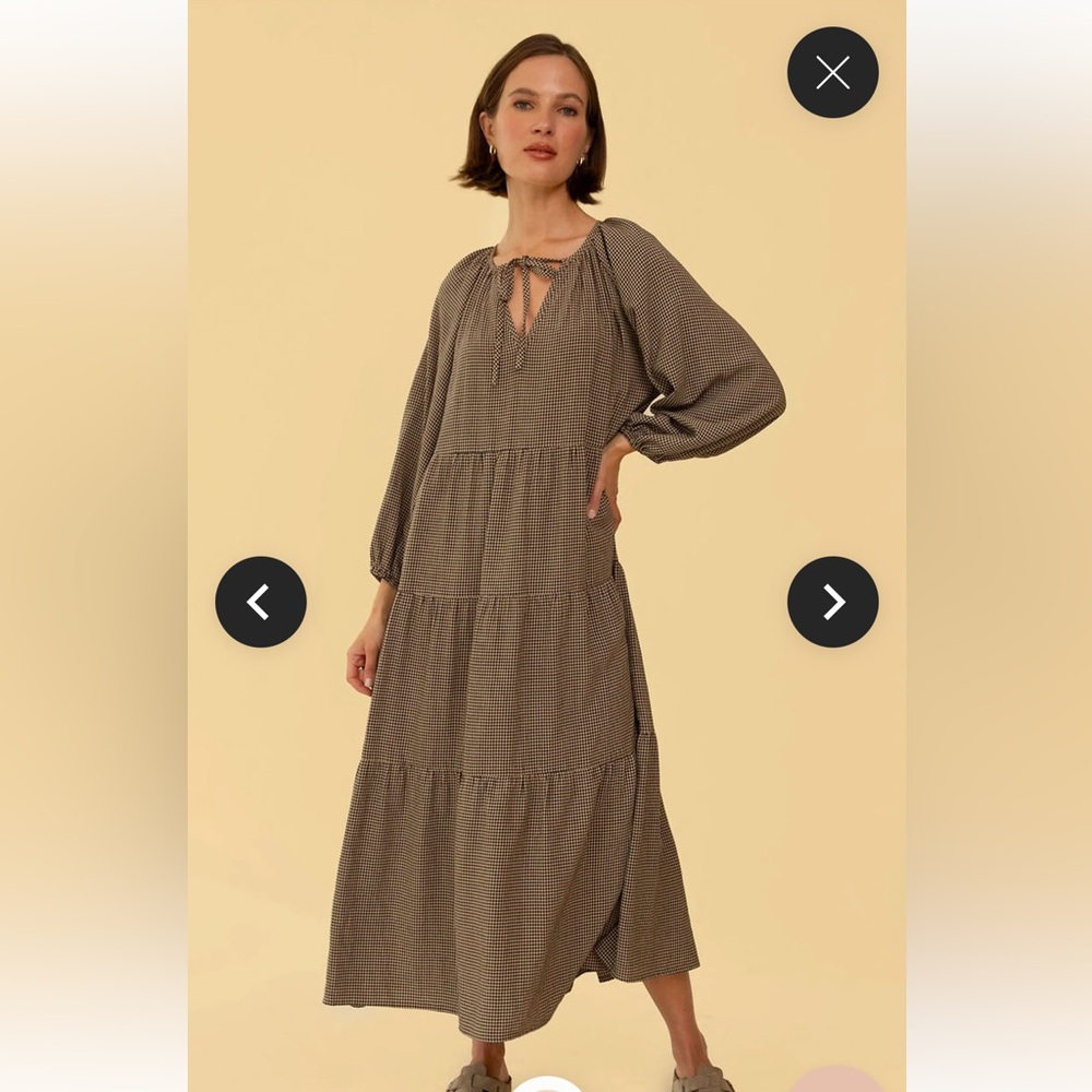 Whimsy + Row Black and Tan Checkered Dress